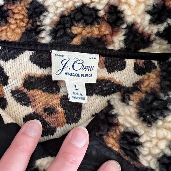 J.Crew Snap Collar Sherpa Sweatshirt in Leopard - L - Picture 4 of 8